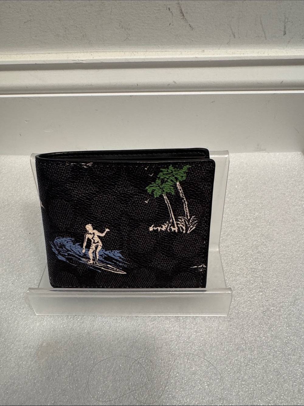 Coach mens 3 in 1 bifold wallet with surf palm tree print